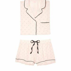 Victoria's Secret Modal Pajama PJ Set Pink/ Black Dot L NWT